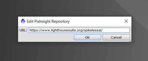Add PixInsight Repository dialog with the SpikelessAI URL pasted