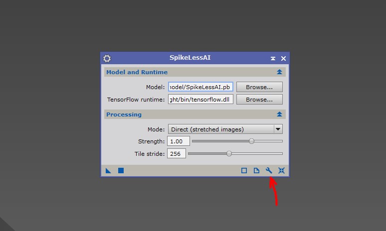SpikelessAI process icon in PixInsight with the wrench icon that opens the activation window
