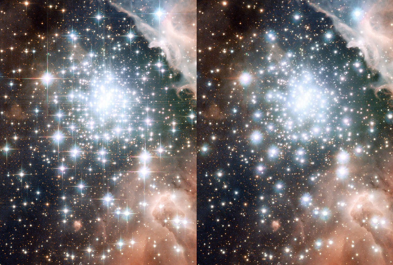 SpikelessAI example result 1: diffraction spikes removed from stars